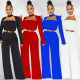 C5848 Cross-border New Product AliExpress Amazon wish European and American Fashion Solid Color Long-sleeved Wide-leg Pants for Women