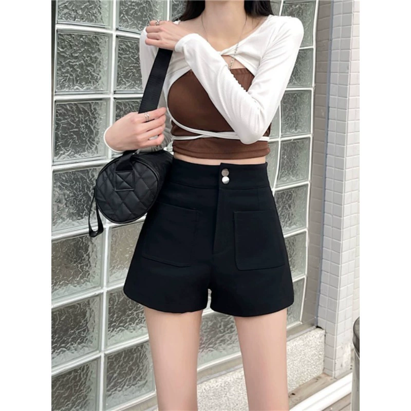 Высок Waist black шорты для подростков - стильные, свободный крой, идеальны для весенних занятий на отдыхе!