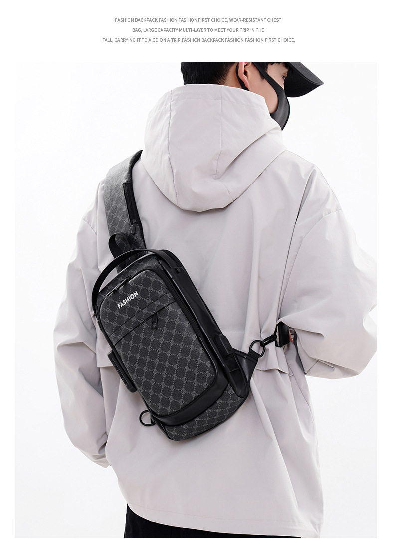 Men's chest bag, crossbody bag, anti-theft password lock, single-shoulder backpack, best-selling water-resistant storage bag, outdoor chest bag undefined