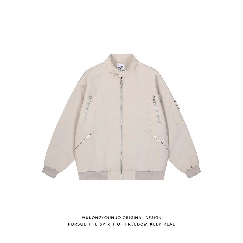 In-Stock New American High Street Style Stand-Collar Workwear Pilot Jacket for Men, Trendy Brand with Zipper Design Baseball Jacket