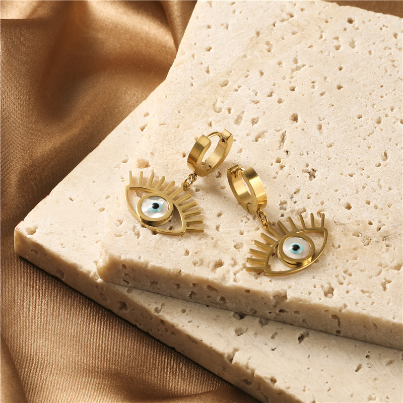Fashion Devilu0027S Eye Stainless Steel Gold Plated Shell Earrings 1 Pair