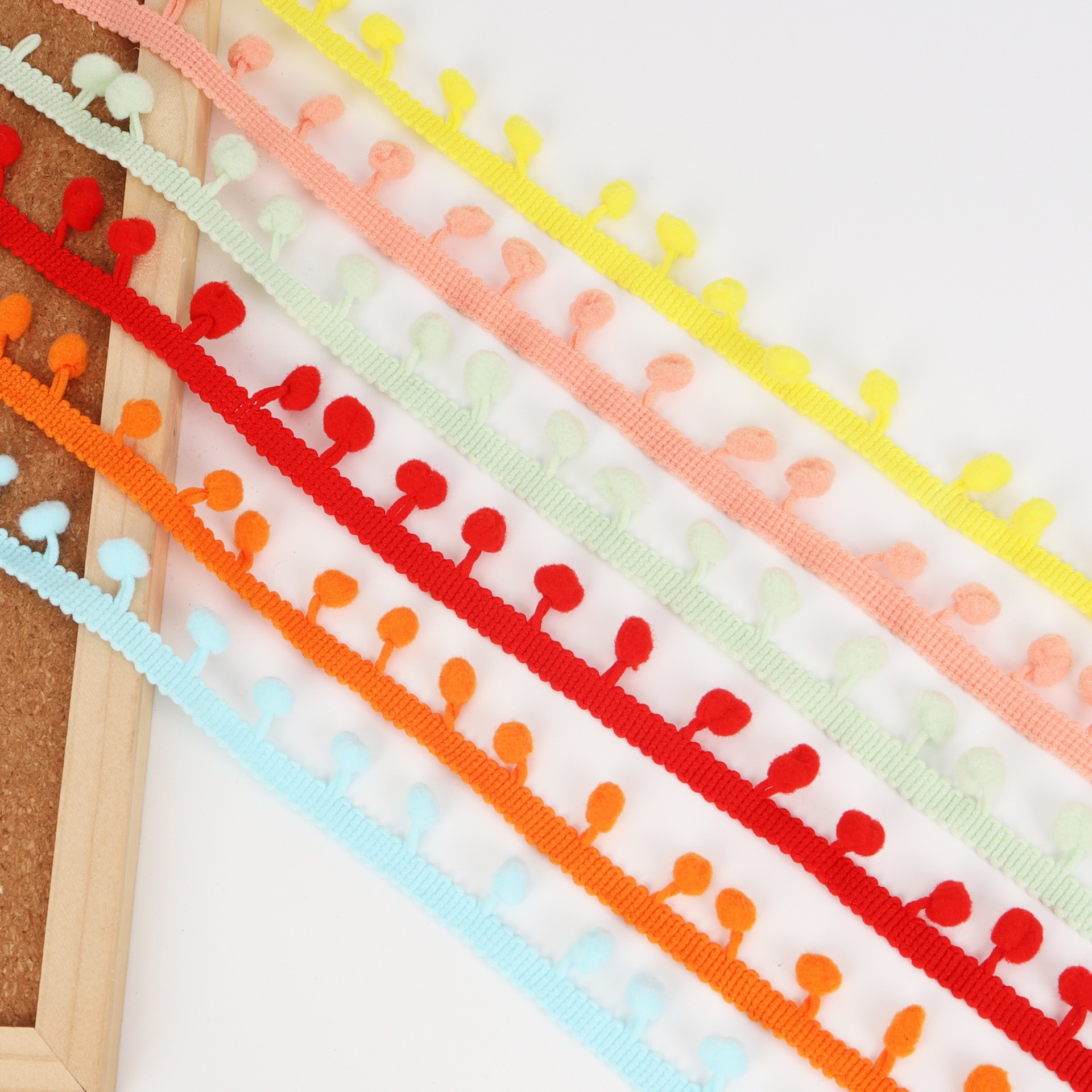 厂家直销现货35色1cm毛球花边直角花边泡泡小球服装服饰窗帘辅料