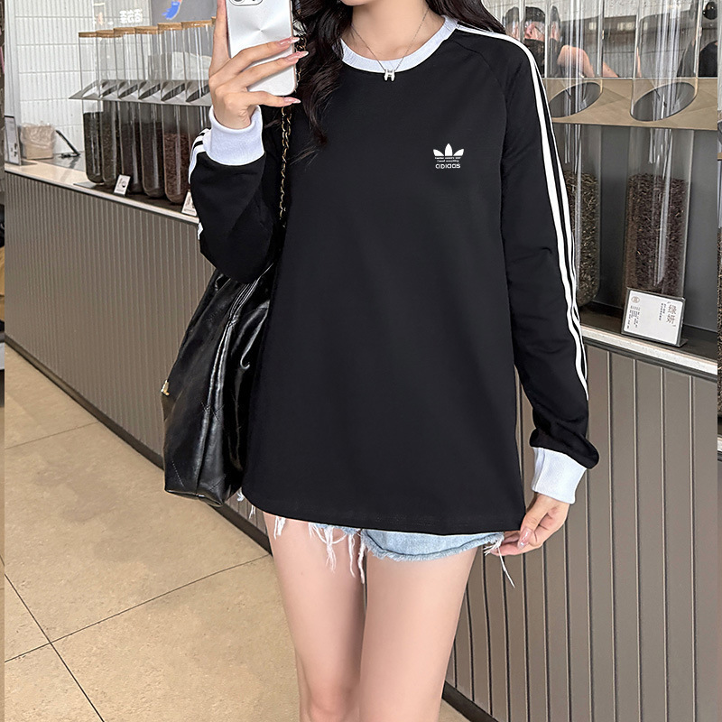 Three-Leaf Clover Jennie Style Three-Stripe Unisex Crew Neck Couple Long-Sleeve T-Shirt Spring and Autumn Sweatshirt Loose Fit Pure Cotton Three-Leaf Clover Jennie Style Three-Stripe Unisex Crew Neck Couple Long-Sleeve T-Shirt Spring and Autumn Sweatshirt Loose Fit Pure Cotton