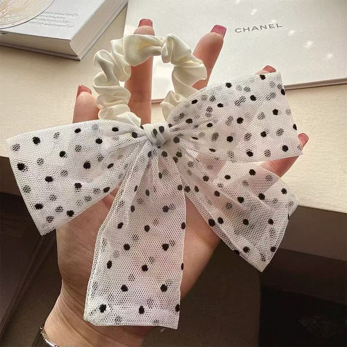 Joyería coreana 2025 nuevo estilo malla lunares encaje lazo grueso lazo para el cabello cuerda para el cabello francés accesorios para el cabello mujeres