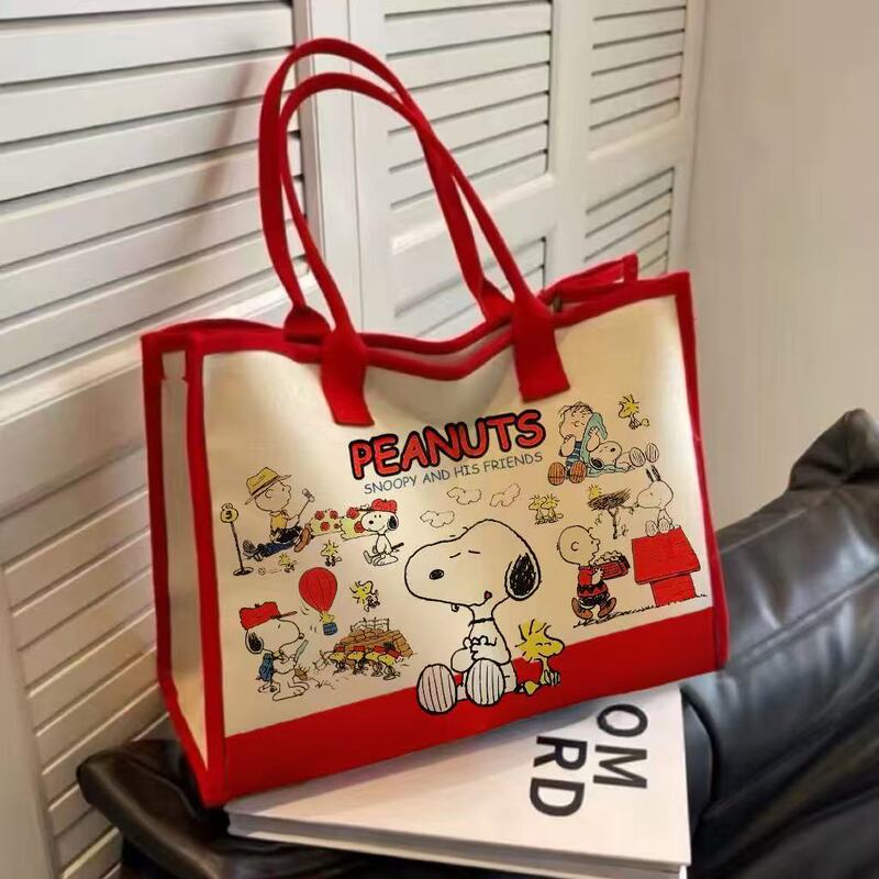 2026 New Snoopy Cartoon Canvas Tote Bag, Large Capacity Commuter Shoulder Handbag, Versatile for Female Students