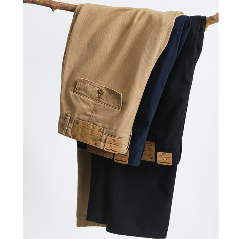 Men's Pants American Style Vintage Workwear Khaki Pants Pure Cotton Loose American Straight Men's Casual Pants Versatile