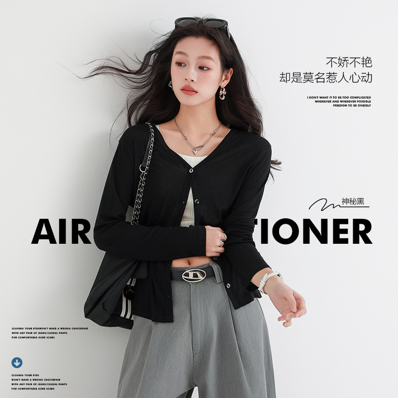 2025 Thin Outer Layer Lyocell Tencel Cardigan Sun Protection Shirt for Women Summer Thin Button V Neck Sun Protection Shirt for Women Summer