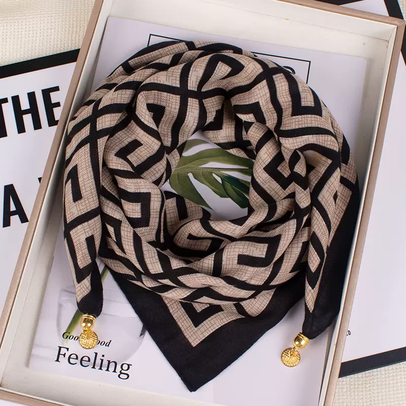 新款磁吸扣丝巾方巾高级感女时尚百搭小方巾韩版空姐职业领巾护颈