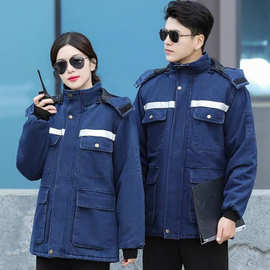 冬季工作棉服棉袄男大码中长款活里活面电焊牛仔劳保外套牛仔外套