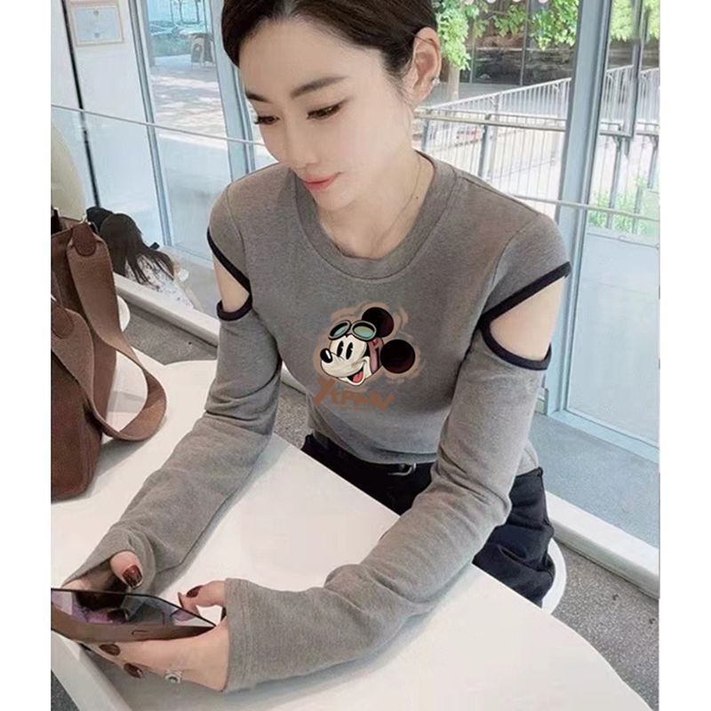 秋季新款破洞设计感长袖打底衫女洋气减龄T恤修身纯棉上衣潮|undefined