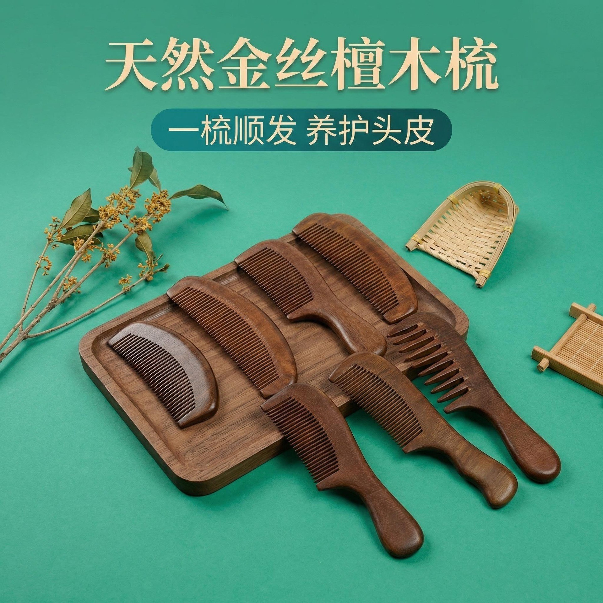 Golden Sandalwood Comb Large Wide Tooth Anti Static Scalp Massage Detangling Hair Comb 20cm quality and texture