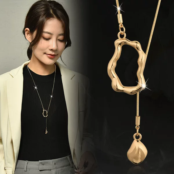 Minimalist Necklace for Women, Geometric Tassel, Light Luxury, Long Sweater Chain, Collarbone Chain, Neck Chain, High-End Pendant, Titanium Steel, Korean Style