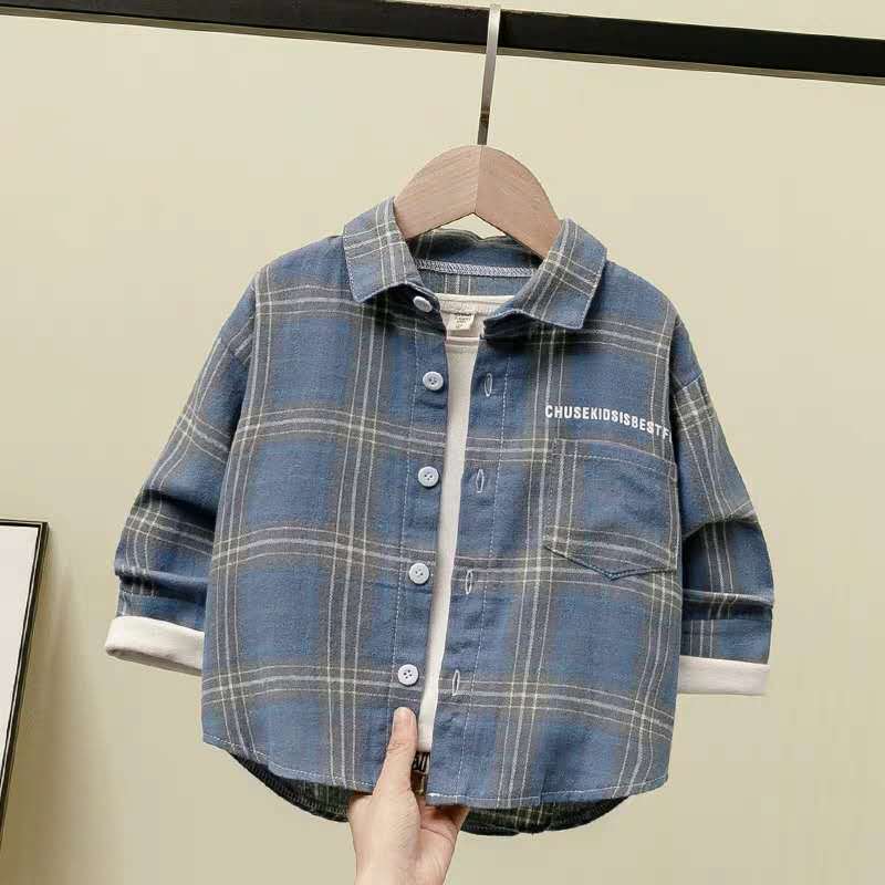 children shirt Boy shirt Spring and autumn payment Children lattice Western style baby Long sleeve Cotton Top coat