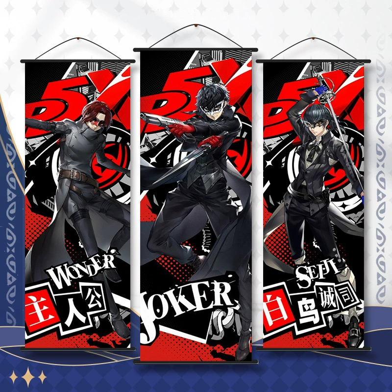 Рисунок-портрет P5X Persona в аниме-стиле двухмерного качества высокой четкости, hangs на стену, для декора общежития, картины для гостиной, вертикальная длинная рисунок-полосатый свиток