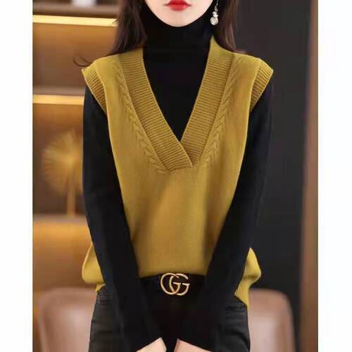 Women's Spring New V-neck Sweater Vest Top Knit Cardigan Wool Yarn Outerwear Solid Color Little Jacket