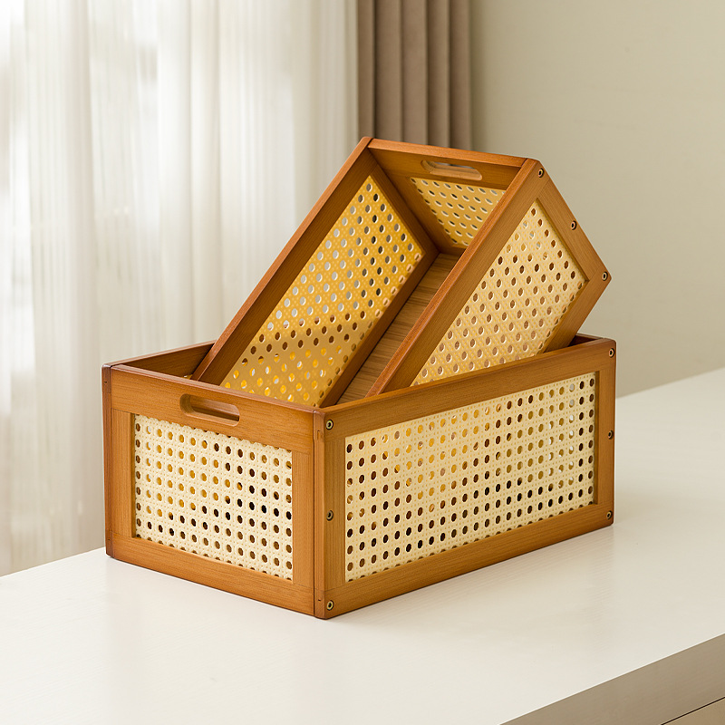 Bamboo and Rattan Storage Basket Desktop Toy Book Storage Basket Snack Cosmetics Storage Organizer Storage Box Basket