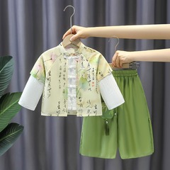 男童漢服洋氣儒雅國風改良唐裝兩件套男童周歲禮服春季古風演出服
