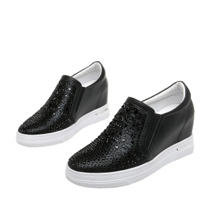 Guangzhou Factory Spring and Autumn Height-Increasing 7cm Rhinestone Women's Shoes Sports Casual Shoes Genuine Leather Slimming Versatile Shoes