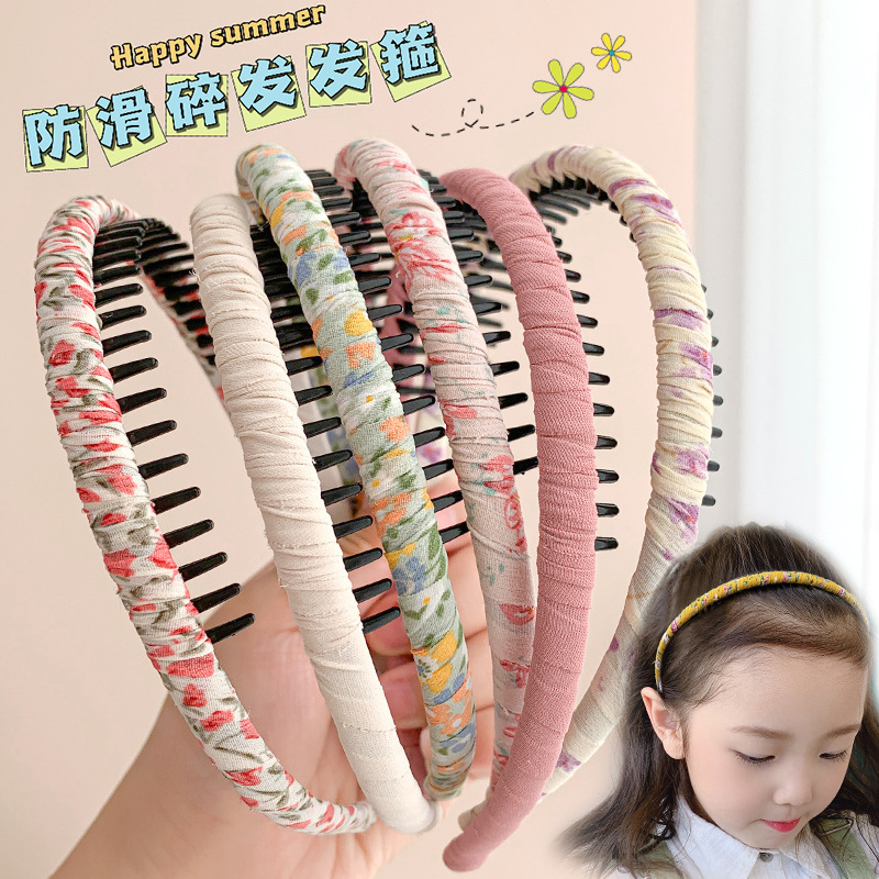 女の子用花柄布製ヘアピン、歯付き滑り止め韓国風可愛いプリンセスヘアバンド、頭を傷つけないおしゃれなヘアバンド|undefined