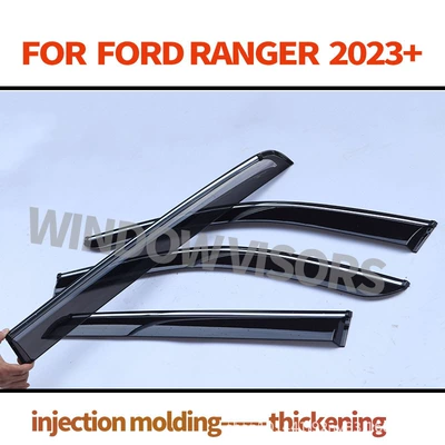 Cross-Border Applicable Ford Ranger Rain shield - injection-molded-thickened-black-translucent-ford-ford-ranger-ranger-international-edition-pa-car-window-rain-and-shine-shield-4-piece-pc-with-3d-metal-stainless-steel-bright-strips-suitable-for-single-set-of-cross-border