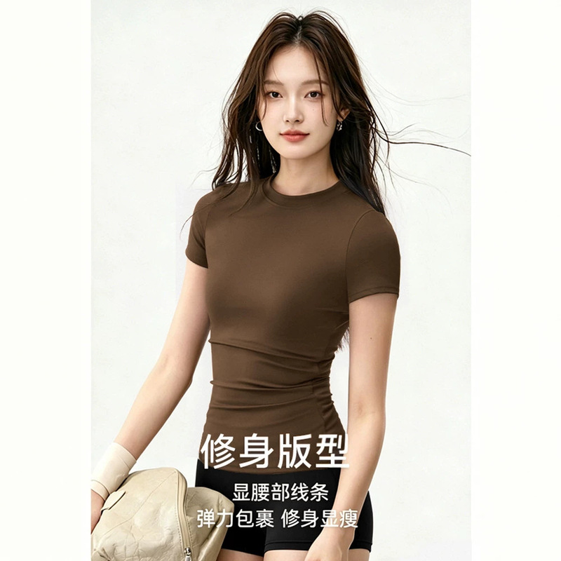 New fitness short-sleeve women's summer thin slim-fit quick-dry Pilates training outfit set with yoga shorts and sports top
