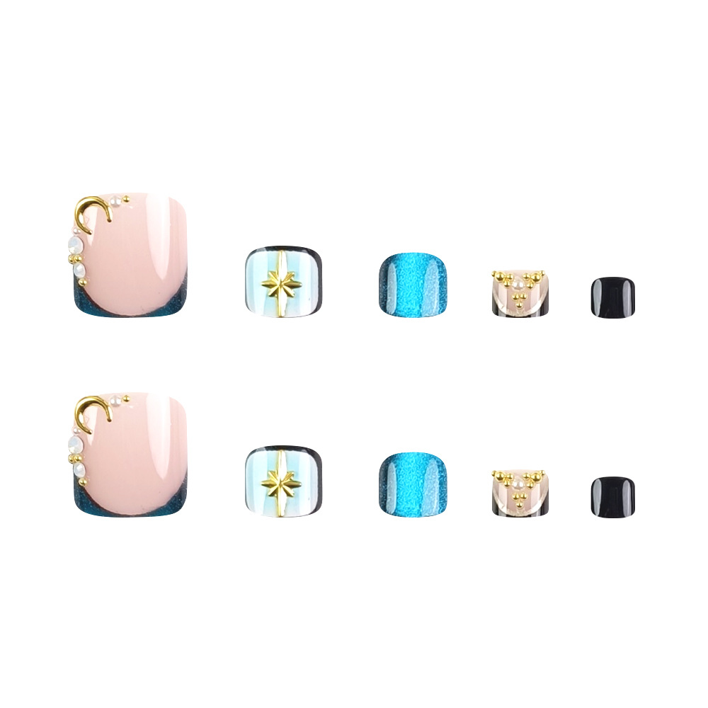 Lujo ligero ojo de gato azul de hielo usar uñas francesas Phnom Penh estrella de diamante de belleza de uñas 24 piezas para mostrar parches de uñas blancas