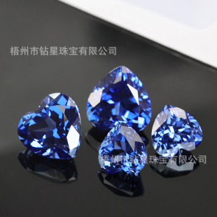 Lab-Grown Royal Blue Heart-Shaped Loose Stones from Wuzhou Manufacturer, Laboratory-Created Synthetic Cornflower Blue Emeralds