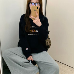 2025新款潮流美式刺绣圆领卫衣春秋季女士长袖T恤外穿打底衫上衣