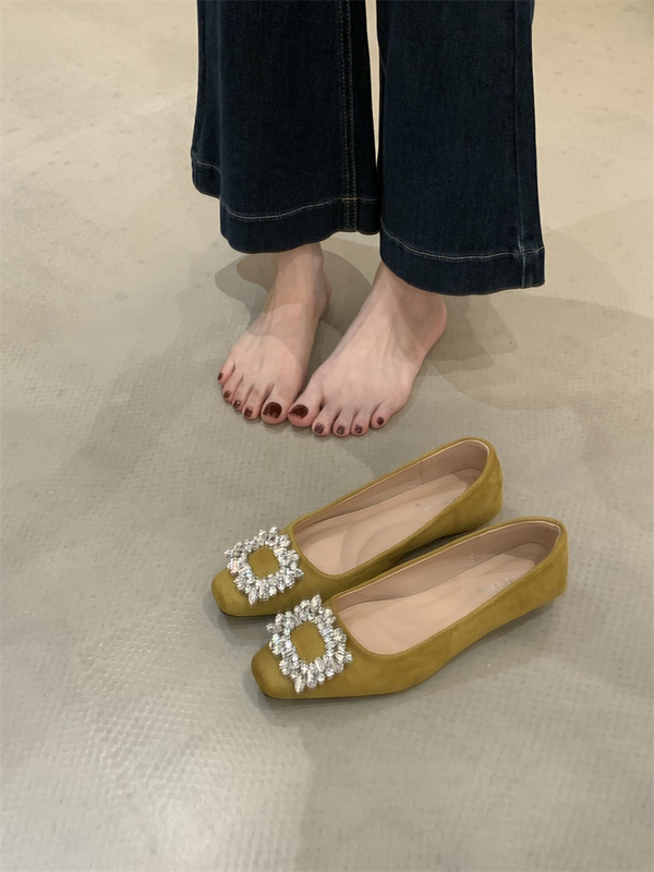 法式晚风水钻方头绝美单鞋女配裙子仙女鞋通勤粗高跟浅口玛丽珍鞋|undefined