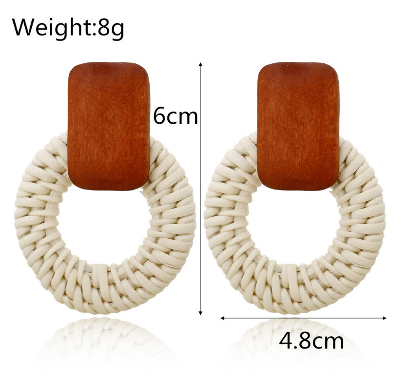 Vacation Round Rectangle Wood Rattan Hollow Out Women's Earrings display picture 1