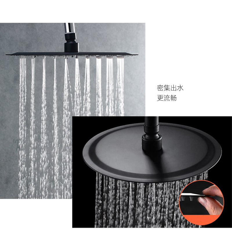 Stainless steel black thin pressurized top shower head, large shower head, bathroom, toilet, bathroom heater, household showerhead, universal Specification drawing