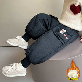 女童洋气保暖棉裤冬季2025新款儿童加厚夹棉束脚裤宝宝时髦休闲裤