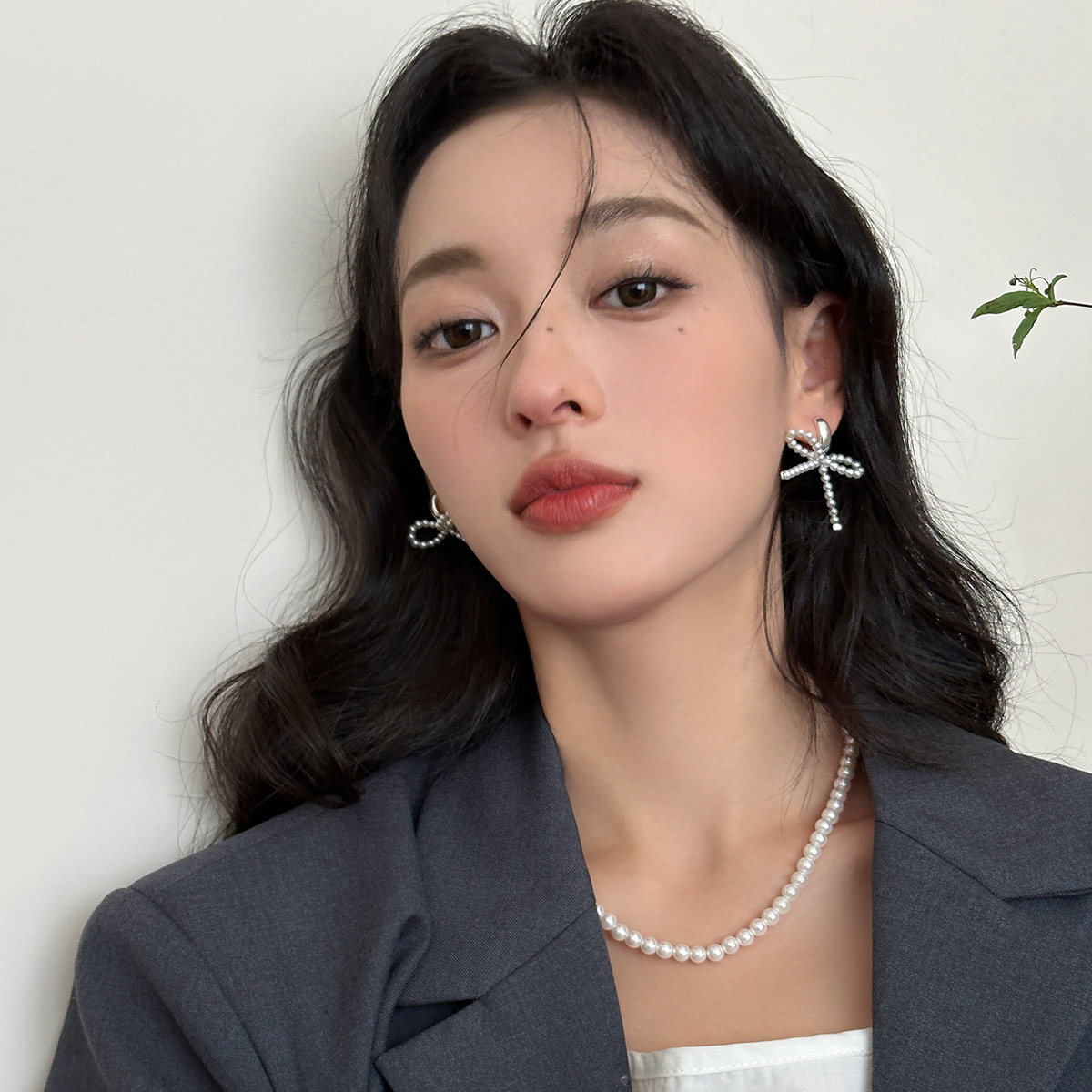 925銀針蝴蝶結耳釘女獨特小眾甜酷風珍珠耳環輕奢高級感新耳飾