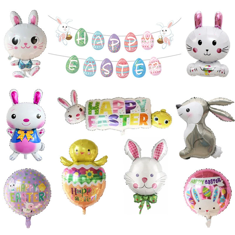Украшение для пасхальной вечеринки: надпись Happy Easter, курица, яйцо, кролик, баннер, алюминиевая фольга для шаров