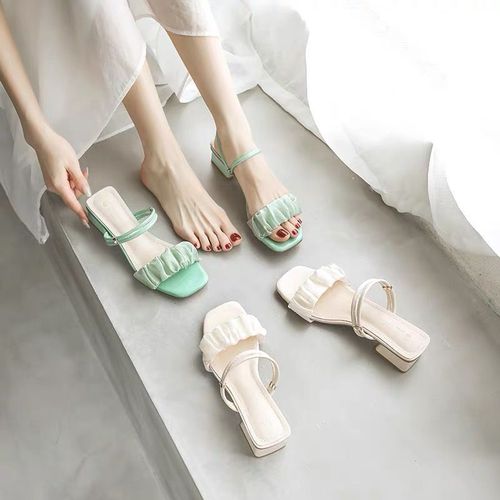 Fashionable Slippers for Women with One Character, Open-Toe, Two-Piece Design, 2024 Autumn New Arrival, Square-Toe, Transparent Heel, Thick Heel Cooling Slippers for Women