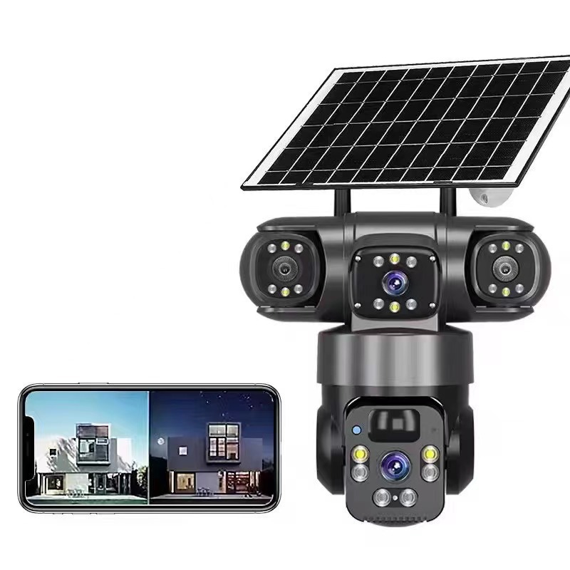 全景360度真实三画面三镜头无线wifi4G太阳能摄像头监控
