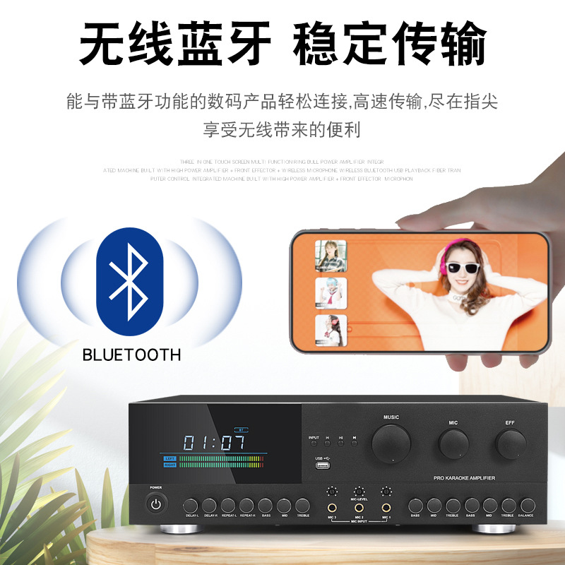 Fiebre profesional karaoke Conferencia hogar KTV subwoofer de alta potencia con Bluetooth USB de nivel frontal titular de la tarjeta amplificador de potencia
