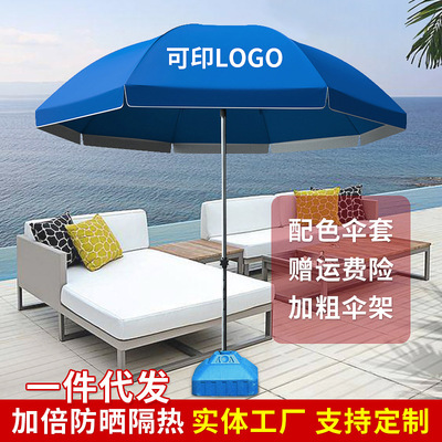 户外太阳伞加厚双层涂银防晒遮阳伞圆形中柱伞特大号广告伞印logo|ru