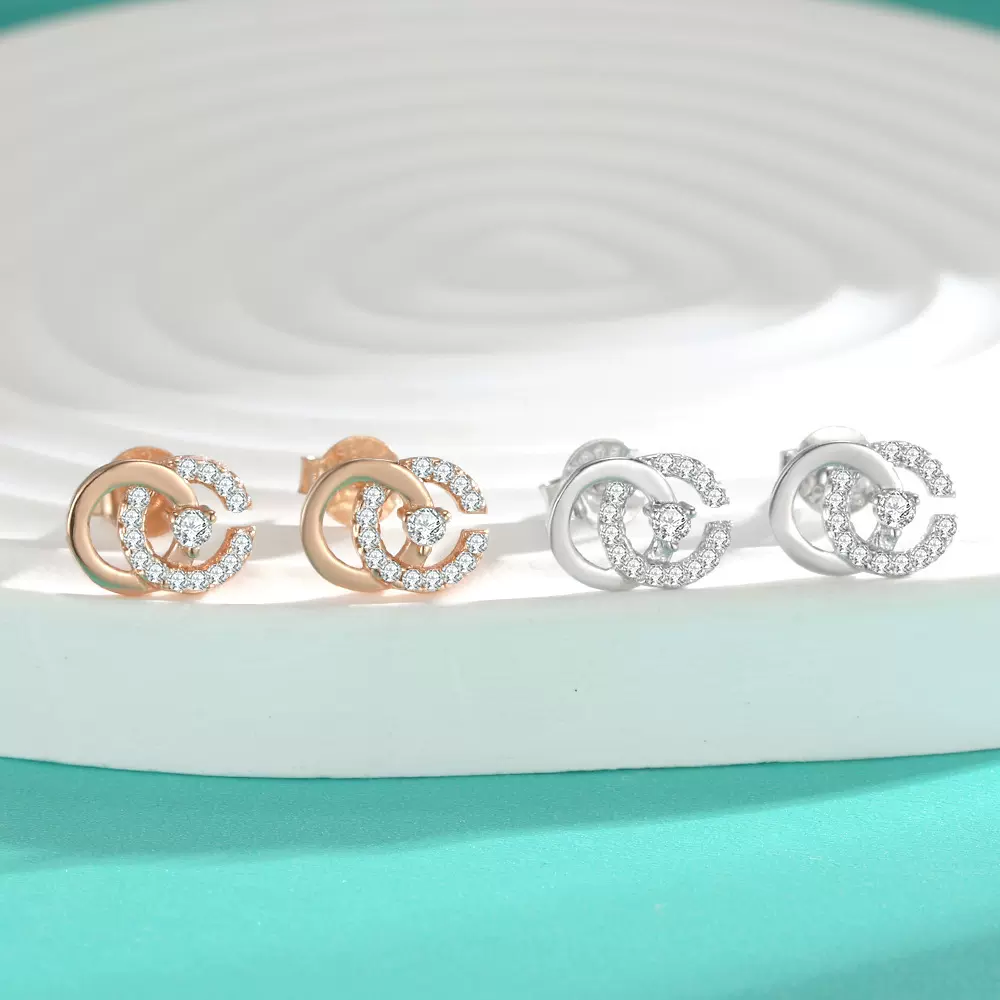 双G双CS925纯银莫桑石耳钉奢华时尚小众高级设计跨境货源一件批发