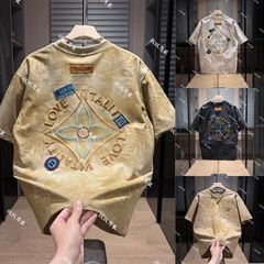 カラフルな夏のメンズカジュアル半袖高品質ミニマリスト多用途カジュアルレトロルーズで快適なラウンドネック半袖