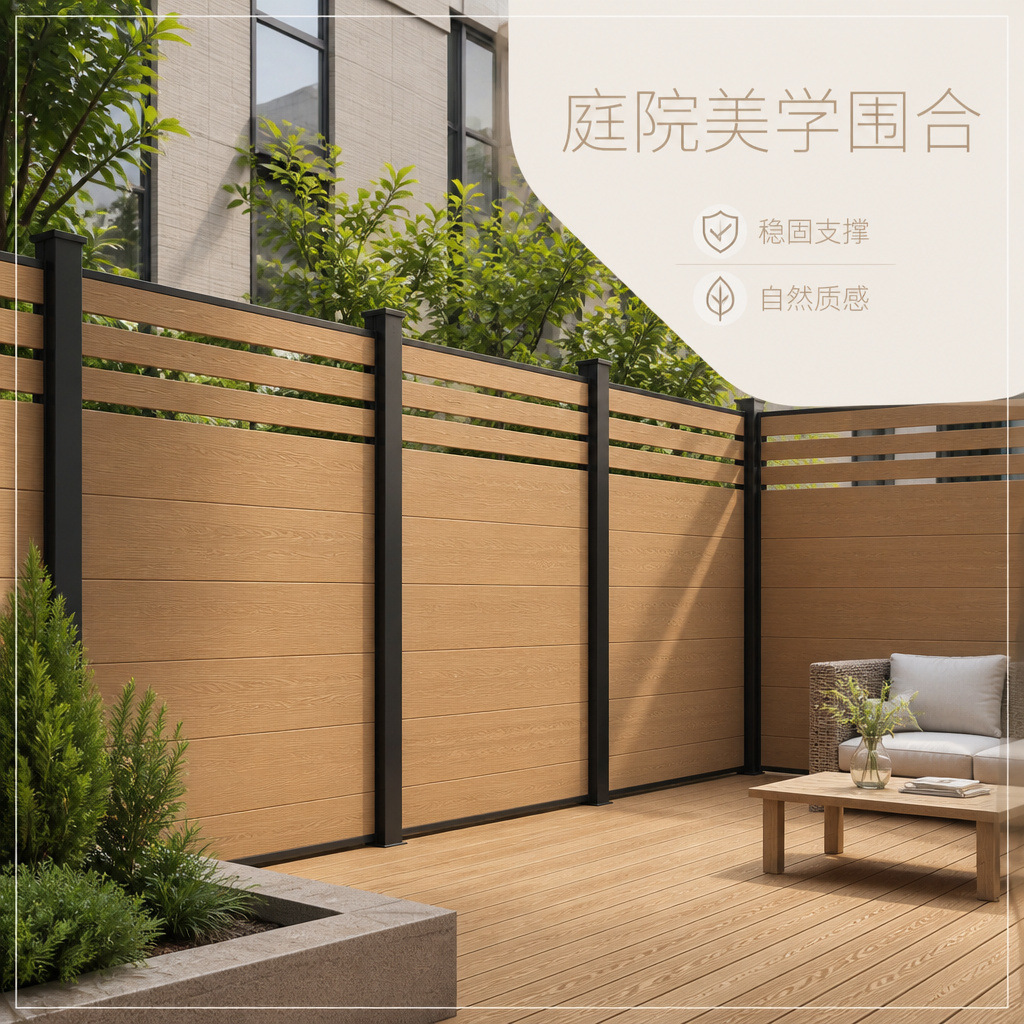 庭院共挤塑木围栏花园铝合金木塑围栏wpc fence board