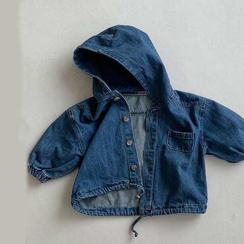 Korean style ins children's baby spring and autumn new cardigan fashionable hooded denim corduroy casual jacket