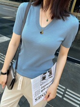 时髦U领匠心显瘦小针织怎么穿都气质羊毛针织T恤春季打底外穿短袖