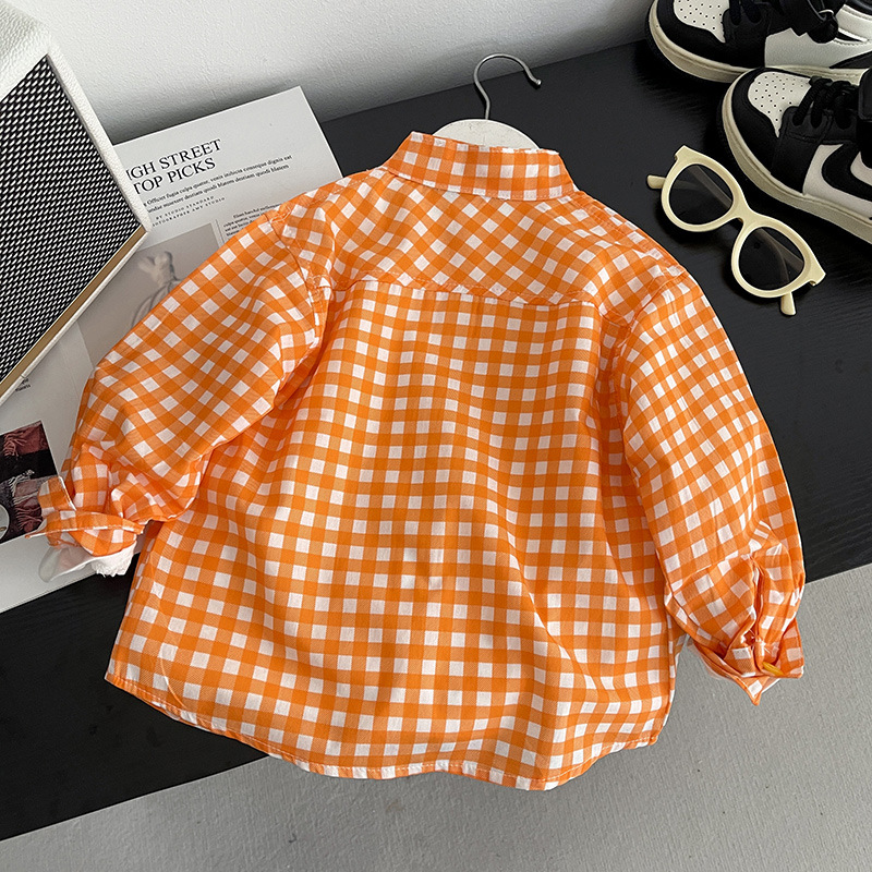 Camisas a cuadros bordadas para niños camisas de primavera y otoño delgadas 2025 nuevas chaquetas de manga larga de primavera y otoño para bebés de moda