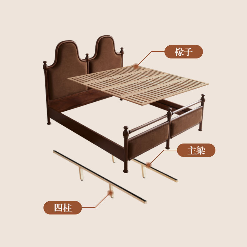Dan Vance estilo francés medieval retro cama de madera de cera blanca cama de boda cama doble de madera maciza cama doble de beech