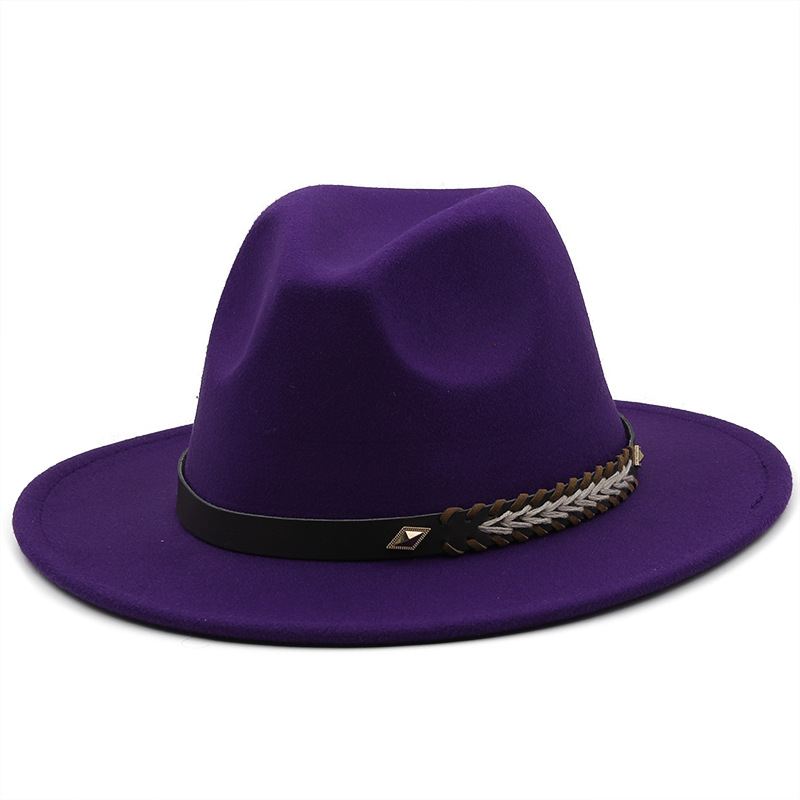 New Woolen Jazz Hat Felt Hat Big Brim Fashion Belt Top Hat display picture 4