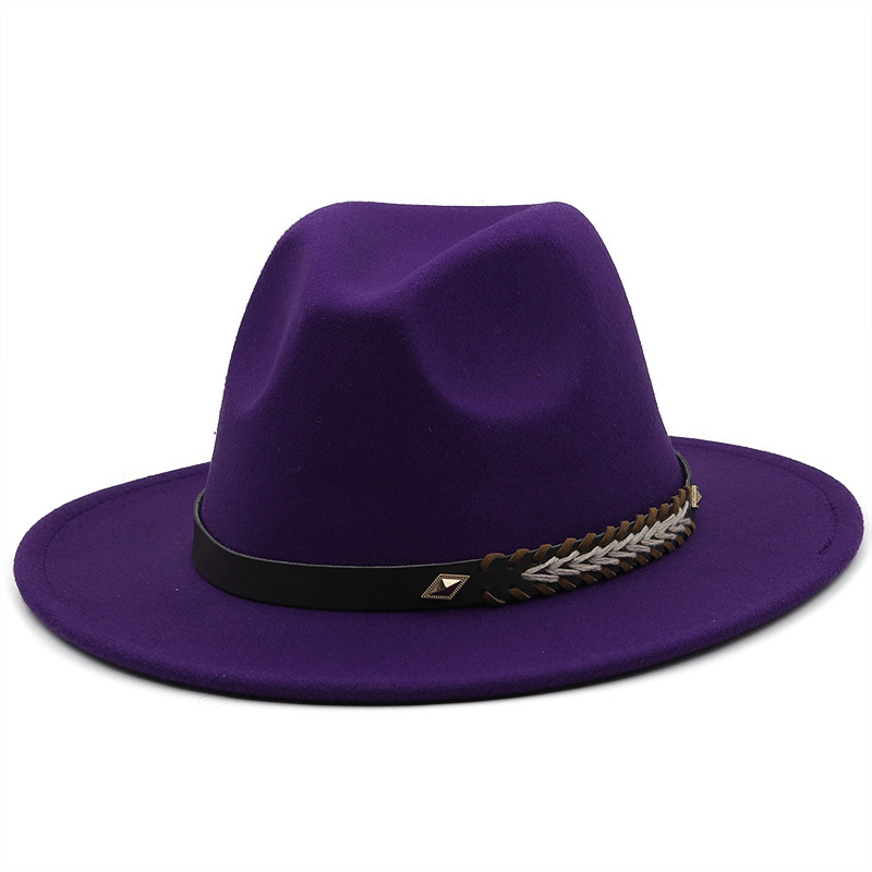 Nouveau Chapeau De Jazz En Laine Chapeau De Feutre Grand Bord Ceinture De Mode Chapeau Haut De Forme display picture 4