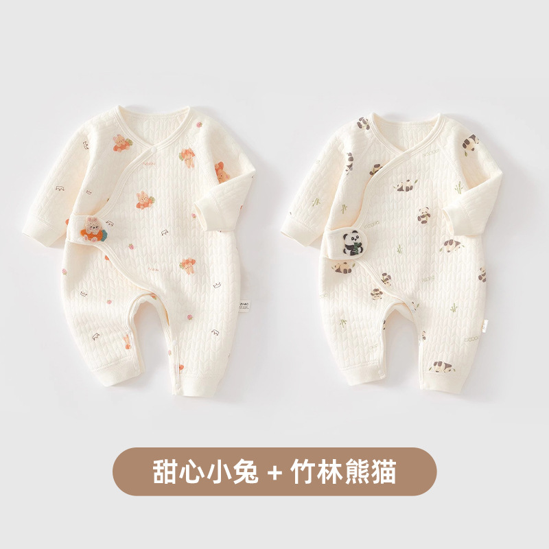 婧麒新生婴儿衣服秋冬季纯棉初生宝宝保暖连体衣夹棉小月龄和尚服|undefined