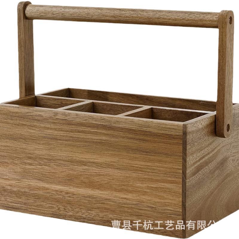 Estante de almacenamiento de vajilla portátil para el hogar de madera maciza con condimentos, palillos, vajilla occidental, caja de almacenamiento de cuchillo y tenedor de madera