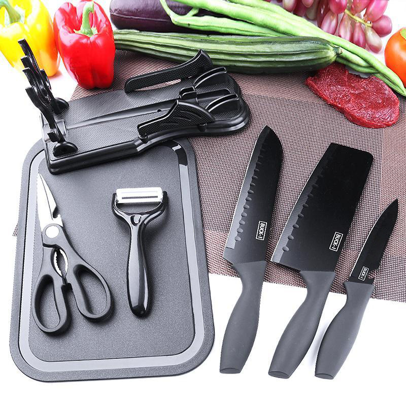 Juego de cuchillos de cocina, complemento alimenticio, cuchillo de fruta, juego de tres piezas, cuchillo de cocina de acero inoxidable, tabla de cortar, juego completo de cuchillos dos en uno